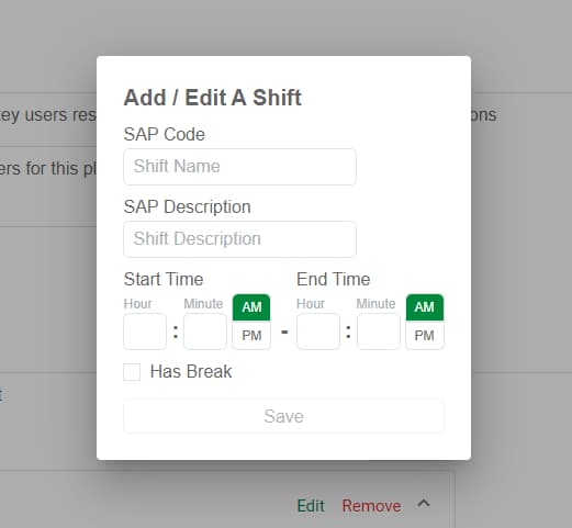 Add Shift Menu