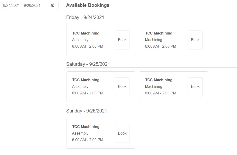 Available Bookings