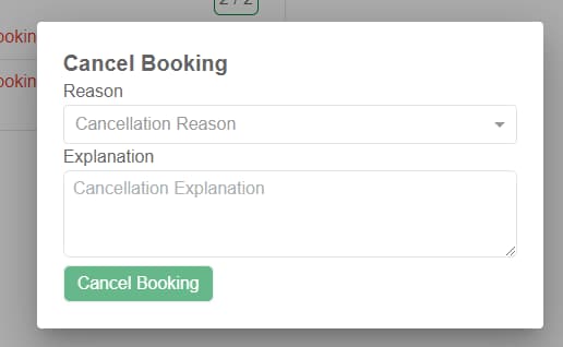 Cancel Booking Menu